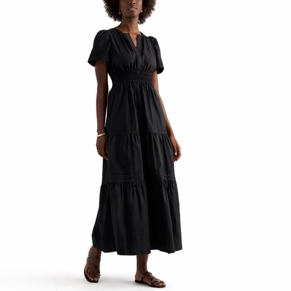 Quince 100% Organic Cotton Tiered Maxi Dress Black Boho Cottagecore New feminine